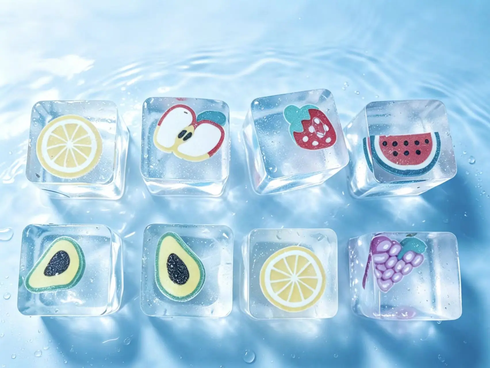 10-Pack 2x2x2 cm Fruit Ice Cube Squishies (Avocado, Grapes, Lemon), Slow-Rise Stress Relief Fidget Sensory Toy, Cute Kawaii Gift for Kids, ADHD Support Tool