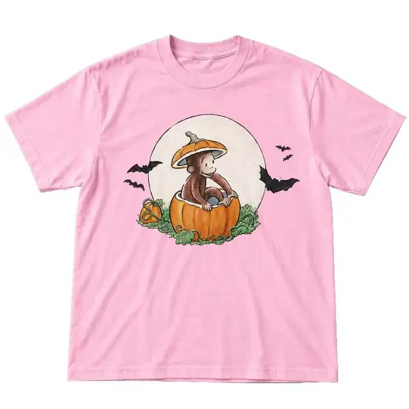 Y2K Halloween Monkey Graphic Tee, Curious George Pumpkin T-Shirt, Retro Spooky Season Shirt, Cute Vintage Fall Streetwear Top, Unisex Graphic Tee, Gift for Halloween & Monkey Fans