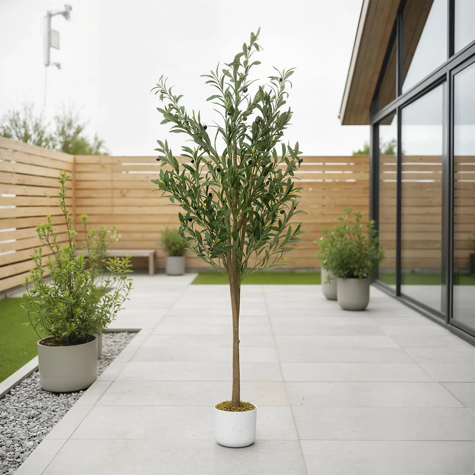 Garvee Tall Artificial Olive Tree in Pot with Realistic Branches and Fruit, Ideal for Indoor Home or Office Decor, Modern Style, Great Housewarming or Gift Option