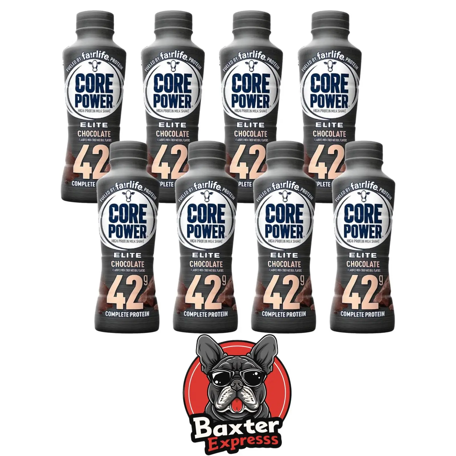 8 pack Chocolate fairlife 14 FL oz protein shakes in Baxter Expresss packaging
