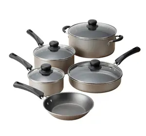 Champagne 9-Piece Non-Stick Cookware Set - High-Quality Non-Stick Cookingware for Versatile Cooking Oil Stylish
