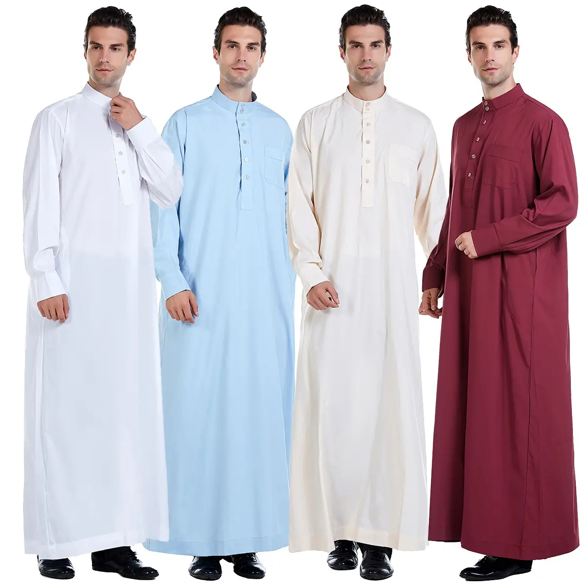 Men's Modest Muslim Robe - Ramadan Eid Prayer Robe, Solid Color, Long Sleeve, Loose Fit, Breathable Cotton Blend, Ethnic Style Clothing mens thobe me