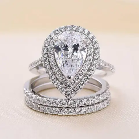 Three-Piece Fashion Artificial Zircon Ring Set for Women, Elegant Wedding Engagement Anniversary Party Accessories Gift, Beautiful Rings