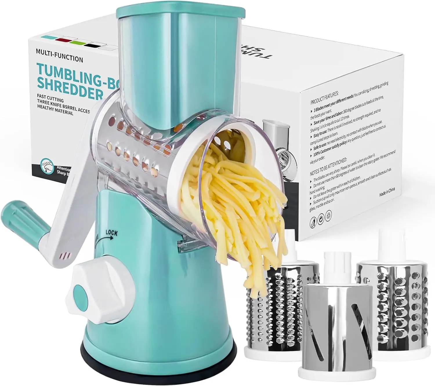 Ultimate Rotary Cheese Grater | Vegetable Slicer | Stainless Steel Food Shredder Suction Base | Dishwasher Safe | High Quality Kitchen Tool Utensils