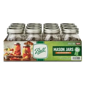 Regular Mouth 16oz Pint Mason Jars with Lids & Bands, 12 Count