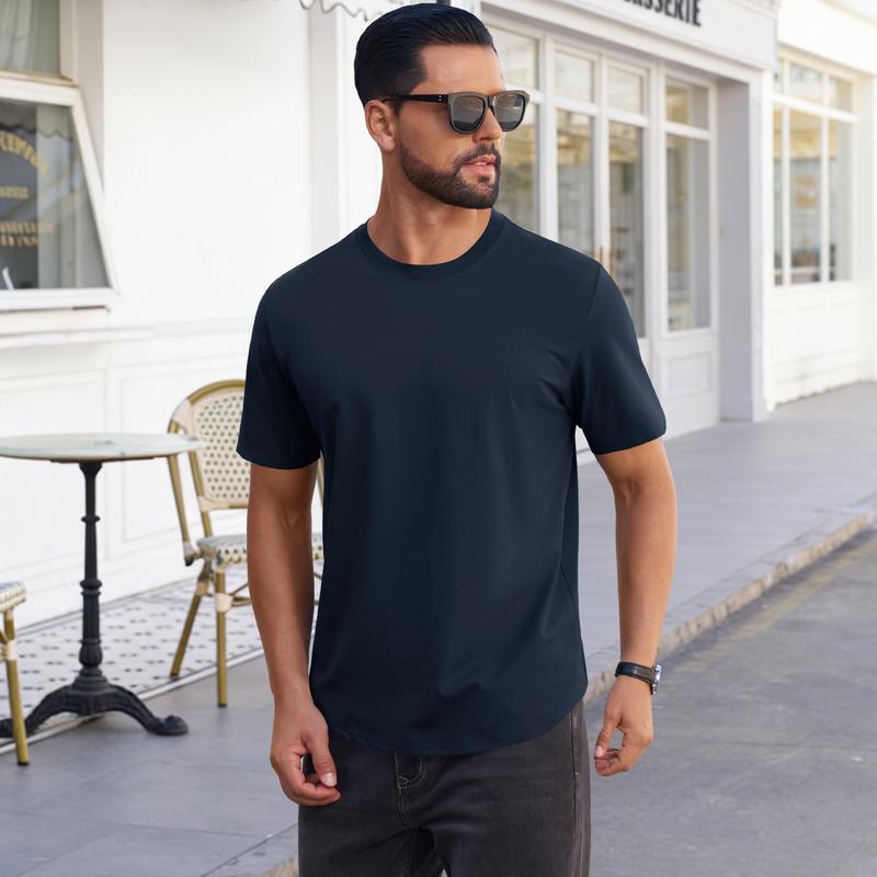 MAGCOMSEN Mens 3 Pack Casual T-Shirts Hipster Hip Hop Longline Crewneck Tees Short Sleeve Summer Top Curved Hem Drop Cut Daily Wear