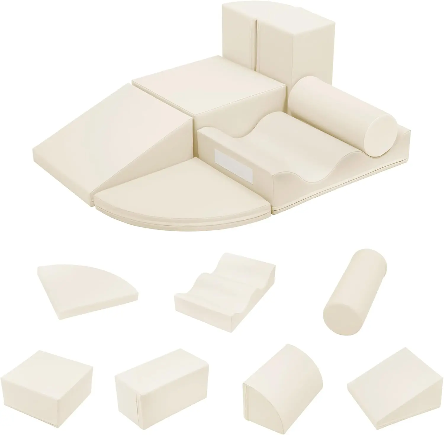 Unisex Lightweight 7-Piece High-Density EPE Foam Climb and Crawl Soft Play Set - Toddler Indoor Toys for 1-3 Years, Wedge, Rectangle, 1.25 Cylinder, 0.25 Circle Pad, Roller, Wave Cubic Blocks (Cream), Boosts Children Development & Physical Skills