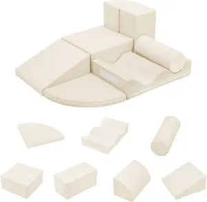 Climbing Toys for Toddlers 1-3, 7-piece Climb and Crawl Soft Play Set, Indoor Baby Soft Foam Blocks for Climbing, Crawling (Cream)