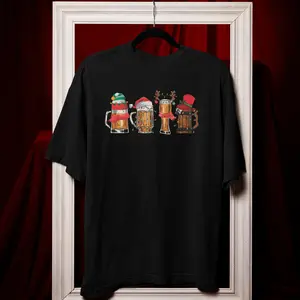 Santa Beer Shirts, Christmas Beer T-Shirt, Christmas Party Shirts, Xmas Gift, Beer Lover Gift, Christmas Drinking Shirt Classic Cotton
