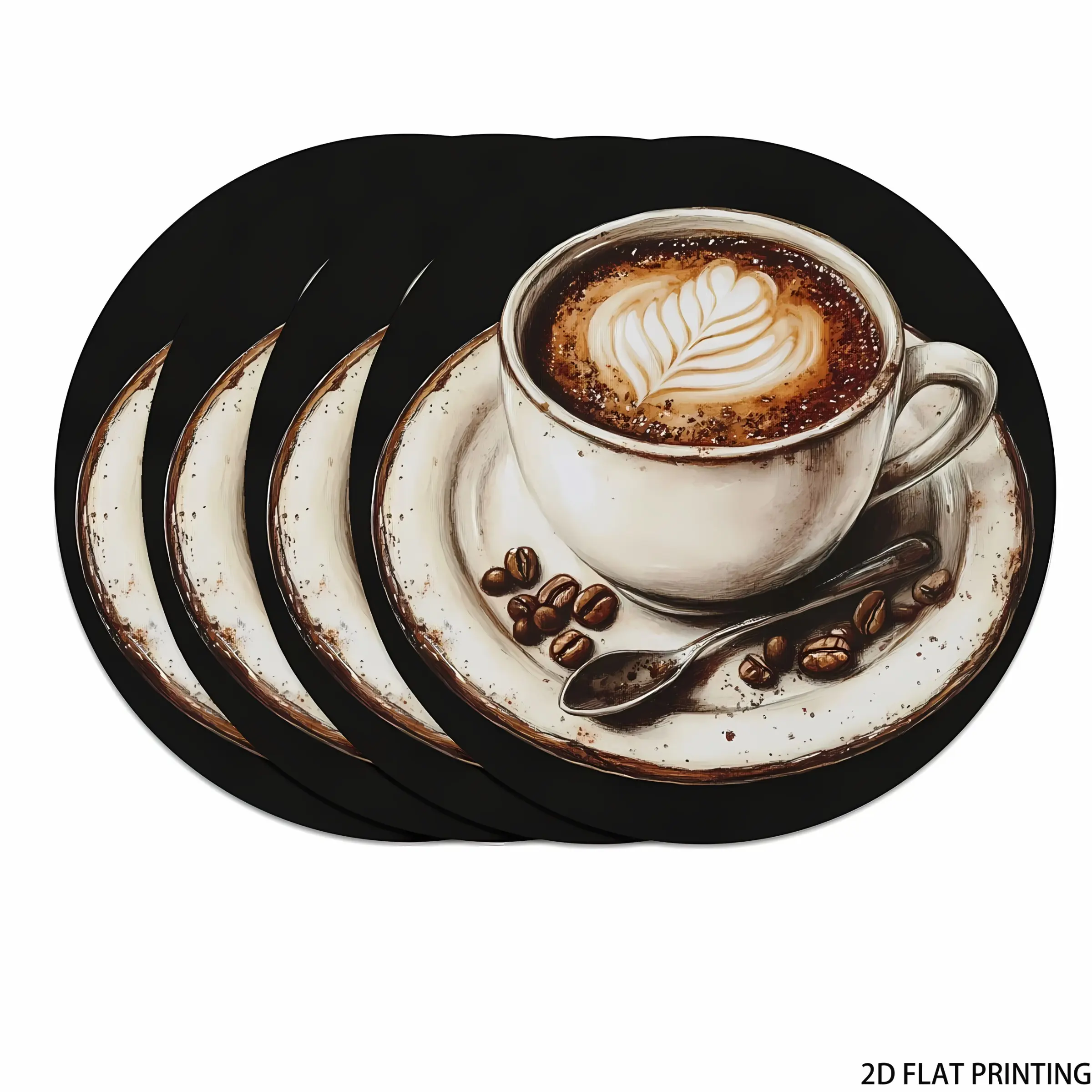 2D flat printing, 2-piece/4-piece/6-piece/8-piece set, coffee themed kitchen decorative placemat, machine washable, non slip and durable, easy to clean, heat-resistant, suitable for holiday table decoration. Washable Placemats, Size: 15x15 inches