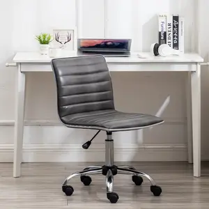 BTExpert® Swivel Mid Back Armless Ribbed Designer Task Chair Faux Leather soft upholstery Office Chair Gray