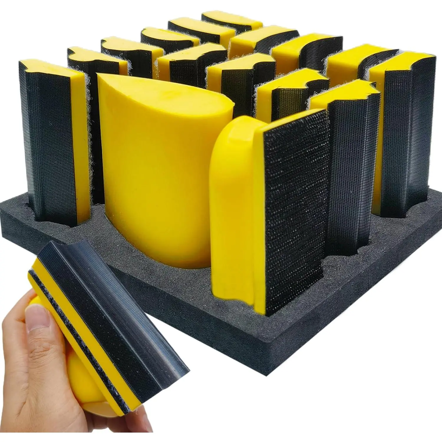 16 count Contoured Profile Sanding Block Set - Hook and Loop  Material Hand Sander Block- Interchangeable Assorted Convex & Concave Shapes for Sander  Woodworking Furniture, Auto