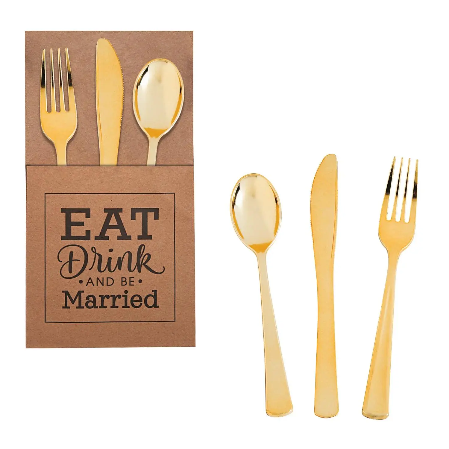 Bulk 218-Pc. Gold Cutlery Sets with Chic Holders, Disposable Knives for Wedding Place Settings, Ideal for Eat, Drink & Be Married Picnicware