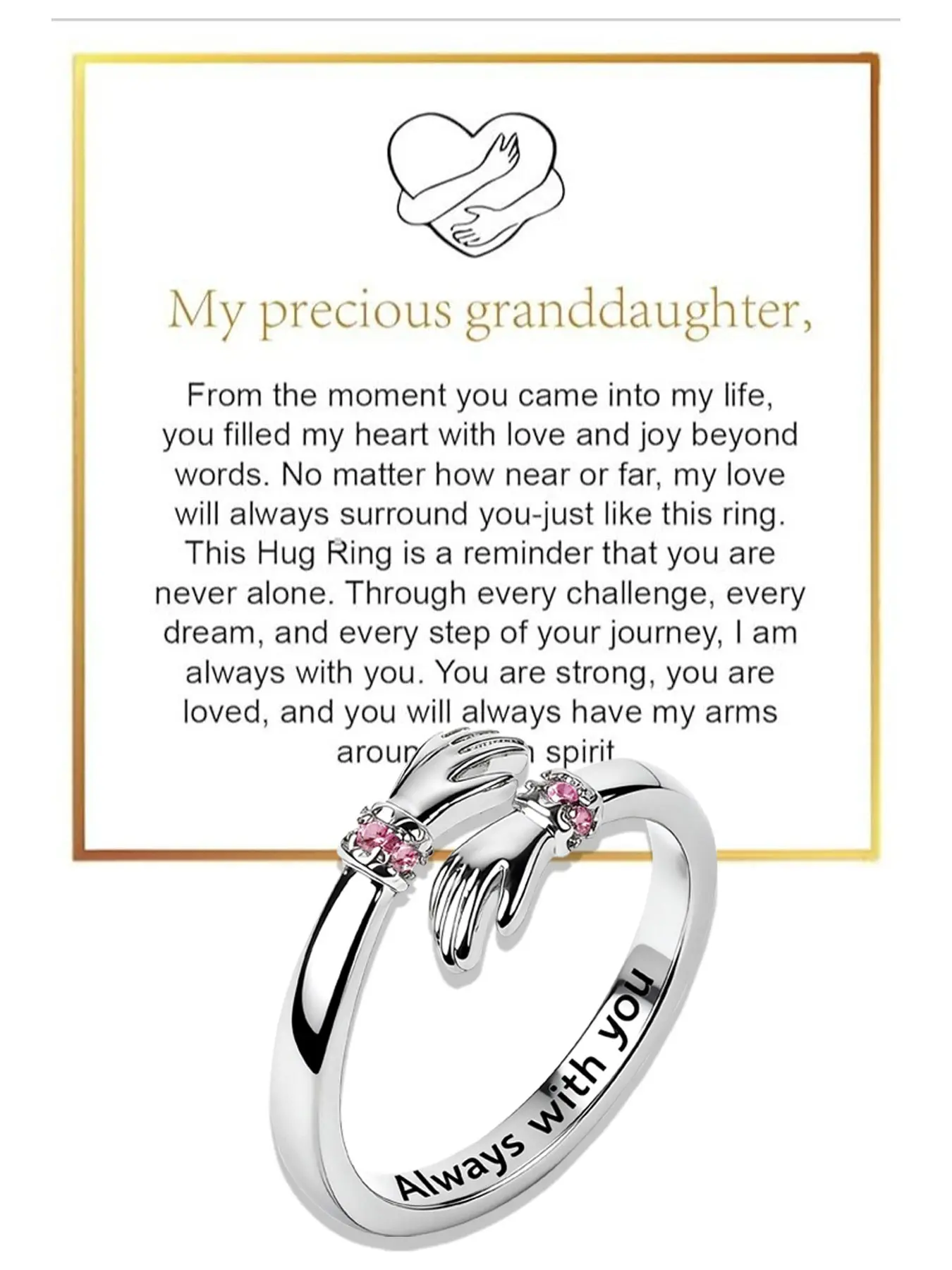 Stainless Steel Hug Ring for Granddaughter Daughter Adjustable Ring for Women Hope Rings for Granddaughter Birthday Christmas Gifts for Daughters Tarnish Free Jewelry Gift for Her