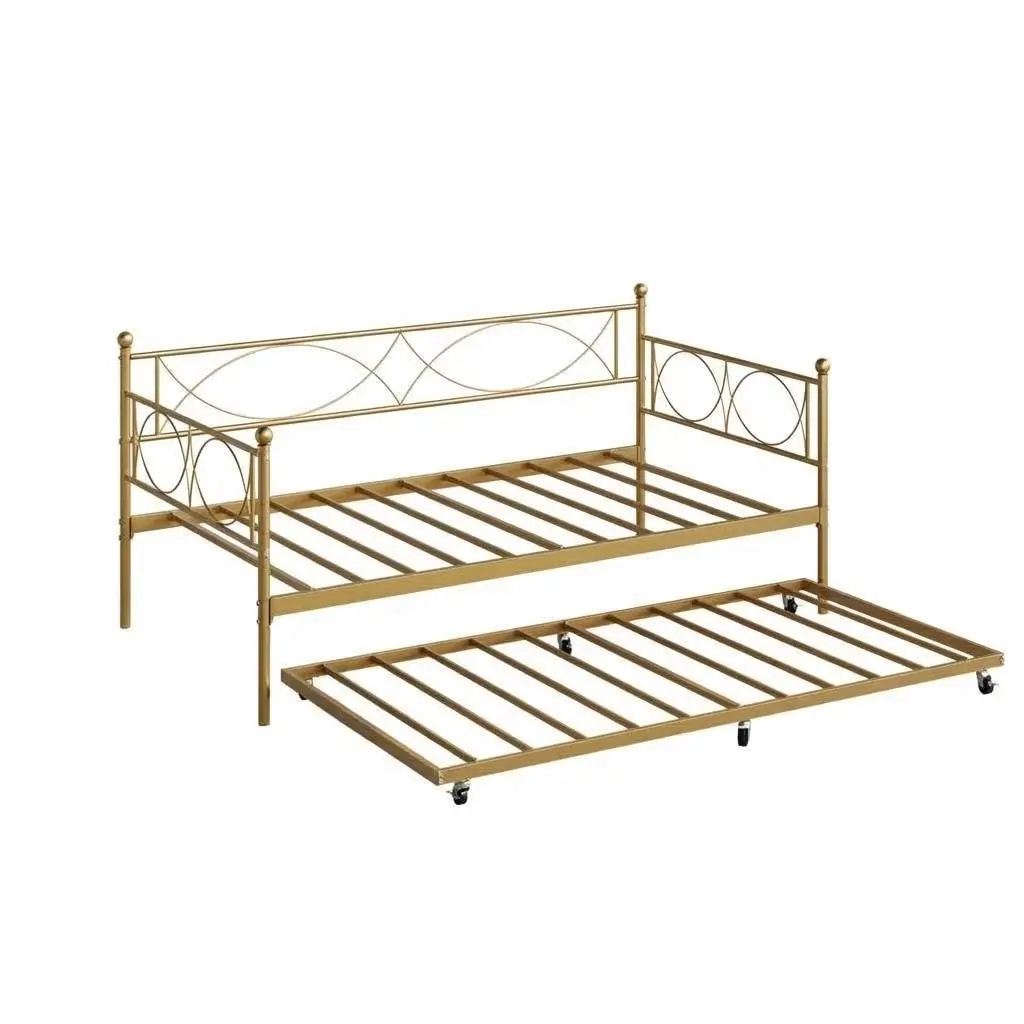 Garvee Twin Daybed with Trundle - Metal Sofa Bed Frame Featuring Arched Headboard and Steel Slat Support, Perfect for Living Room or Bedroom, Space-Saving Design in Elegant Gold Finish