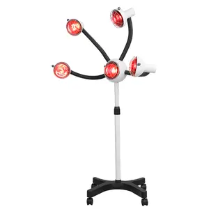 Commercial Salon 5-Head Stand-Up Infrared Heat Lamp, 750W Multi-Head Color Processor with Adjustable 51-61" Height, Caster Base, 110V Portable Floor Accelerator for Hair Styling, Perming