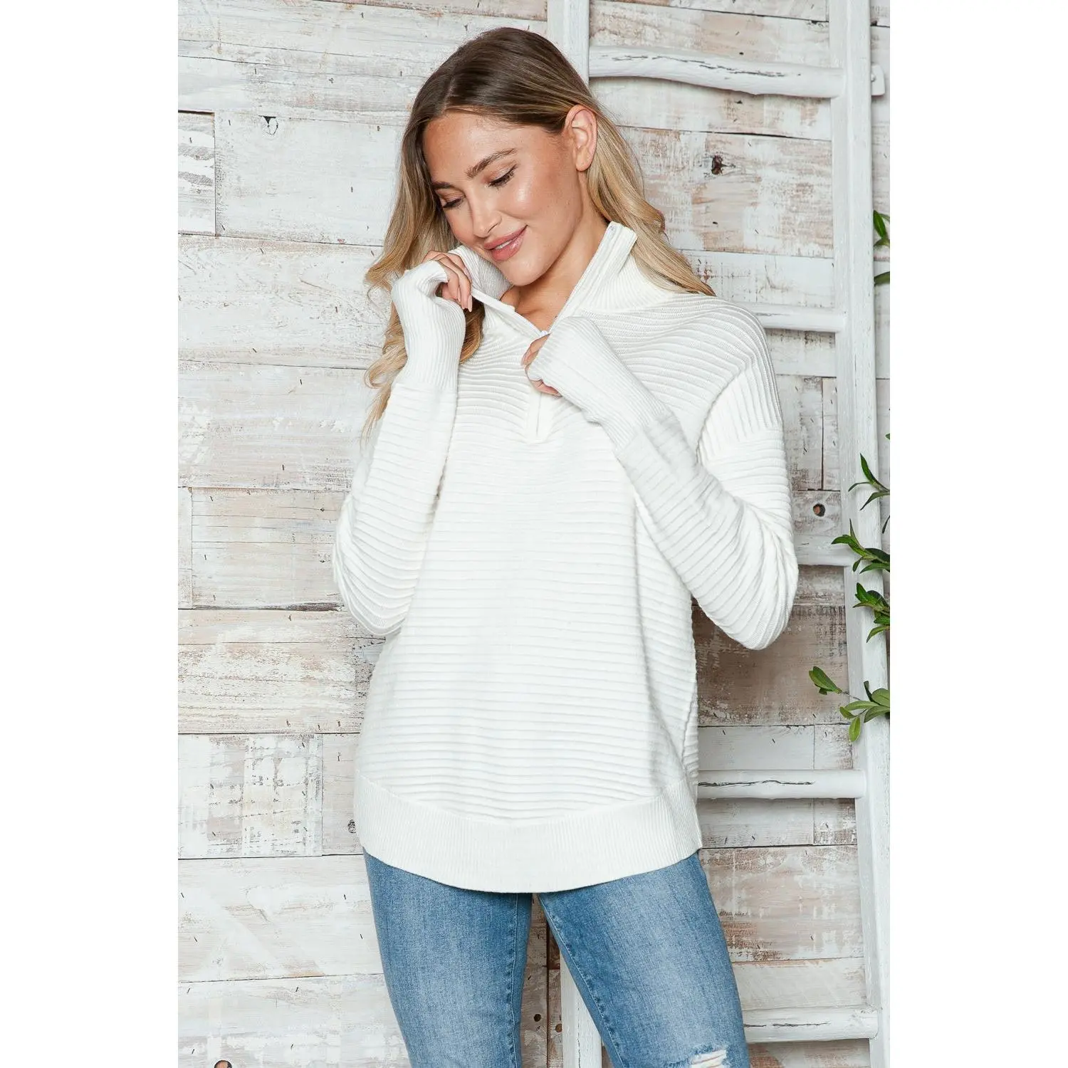 Half Zip Long Sleeve Knit Top
