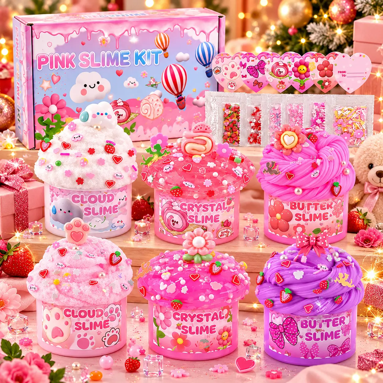 6-Pack Pink Slime Kit for Girls, Cloud and Butter Slime Squishy Set, Sensory Play Toy, Birthday Gift for Kids.