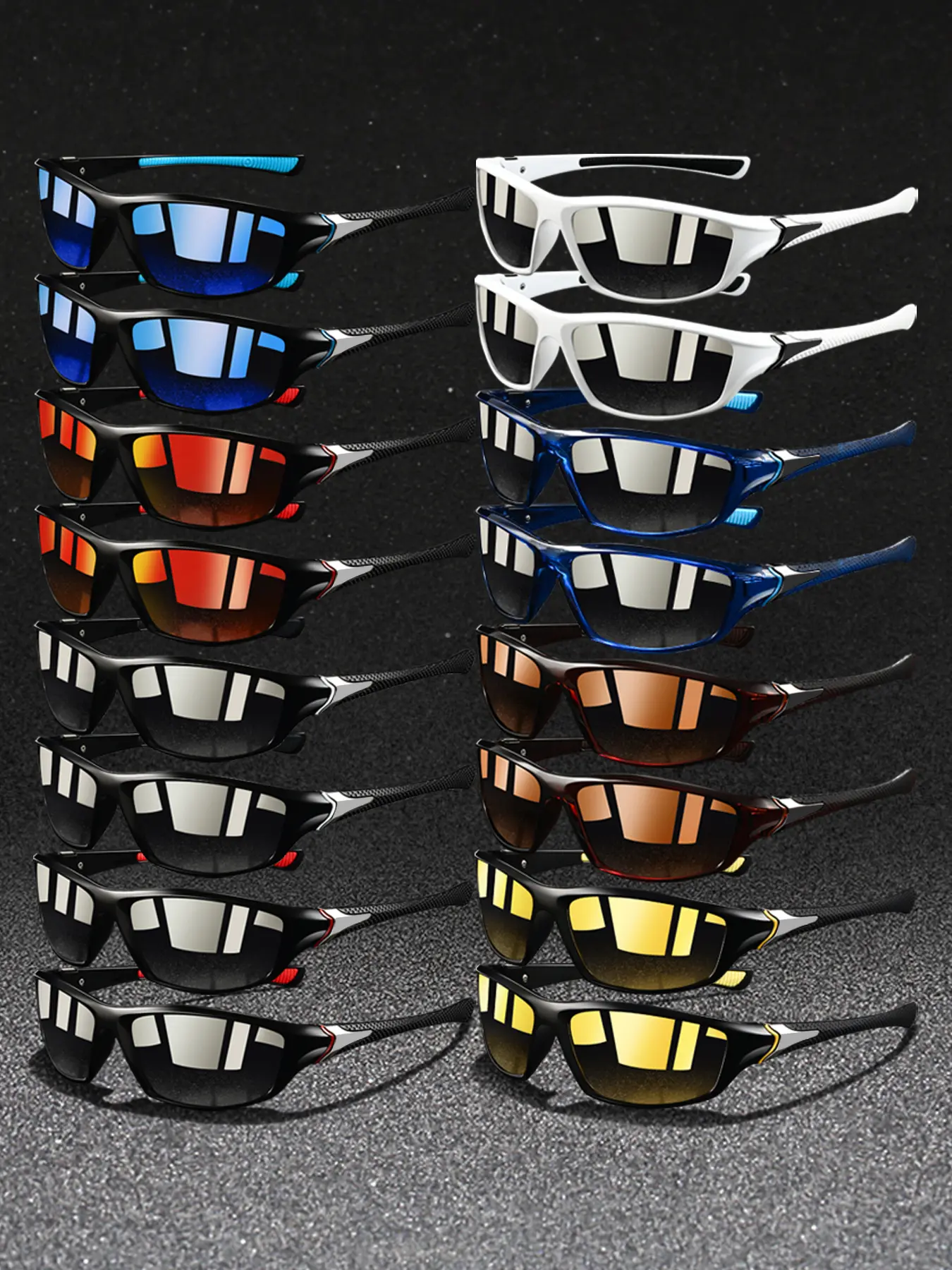 16 Pairs of Fine Check-Patterned Sports Sunglasses for Men & Women, with UV Protection Lenses, Available in Multiple Colors, Perfect for Various Outdoor Activities