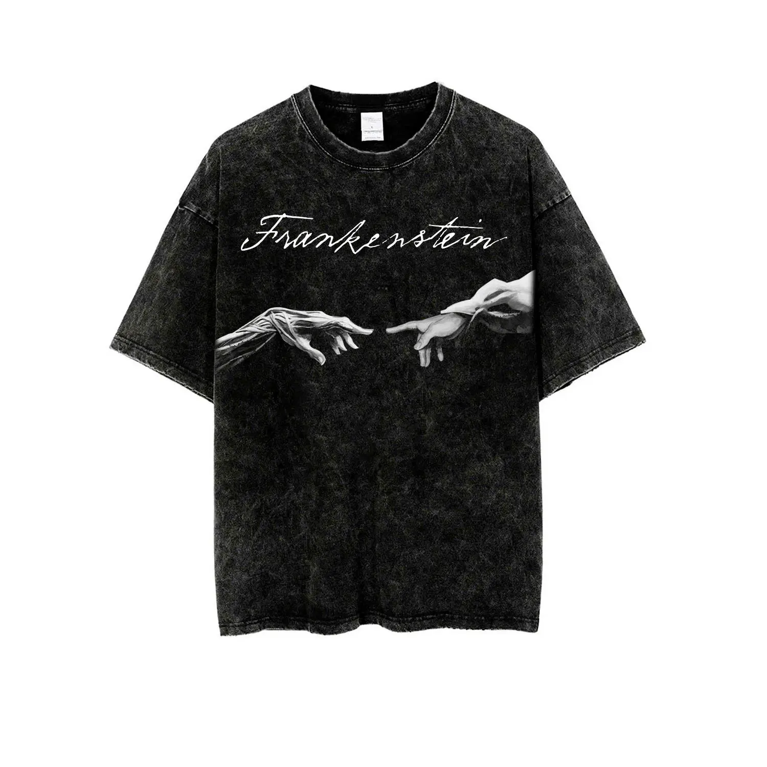 Frankenstein Washed Tee The Creator and The Creature Vintage T-Shirt 2025 Movie Gothic Horror Film Merchandise Christmas Gift Retro Unisex Mineral Wash Shirt for Fans