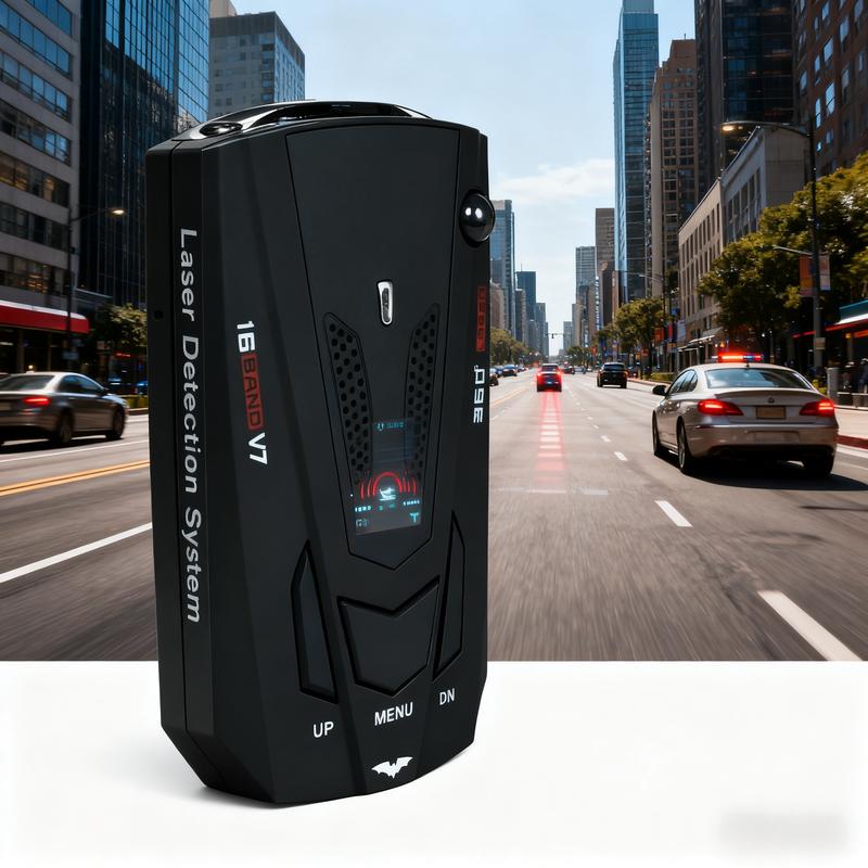 360° Long Range Radar Detector for Cars Full Band VoiceAlert LED Display Detects K Ka Laser X Speed Trap HighSensitivity CityHighway Mode Essential Car Accessories for Road Trip