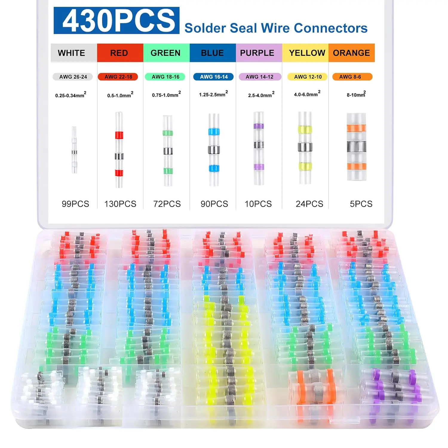 430 count Solder Seal Wire Connectors, Durable Heat Shrink  Wire Connectors,  Solder Stick Wire connectors for , Automotive, Marine with Anticorrosion and