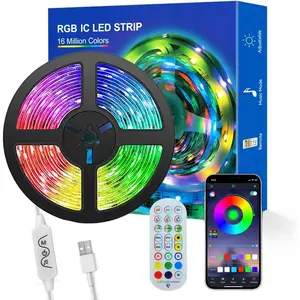 WS2811 IC WS2812b RGB Individually Addressable LED Strip Light 16.4FT 30Pixels/m  APP Remote Control Music Sync for Room Home TV Party Decoration USB 5V