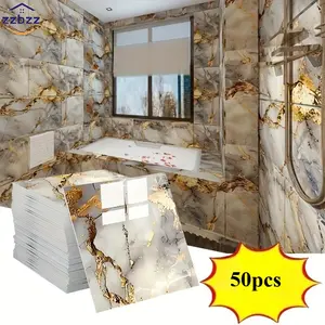 50pcs  Self-Adhesive Vinyl Wall Panels - Waterproof Peel & Stick PVC Tiles Suitable for Bathroom, Kitchen, Living Room - Marble, Wood Grain, Stone Texture (Removable Modern & TV Backdrop) - Easy-Clean Surface, DIY-Friendly, Marble Backsplash Wallpaper
