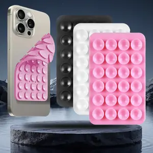 Silicone Suction Cup Phone Holder Double Sided 24 Suction Holder Back of Phone Multifunctional Sticky, Anti-Slip Hands-Free, for Shower Mirror Glass Wall Car Selfies Videos(Black White Pink), Cell Phone Mount