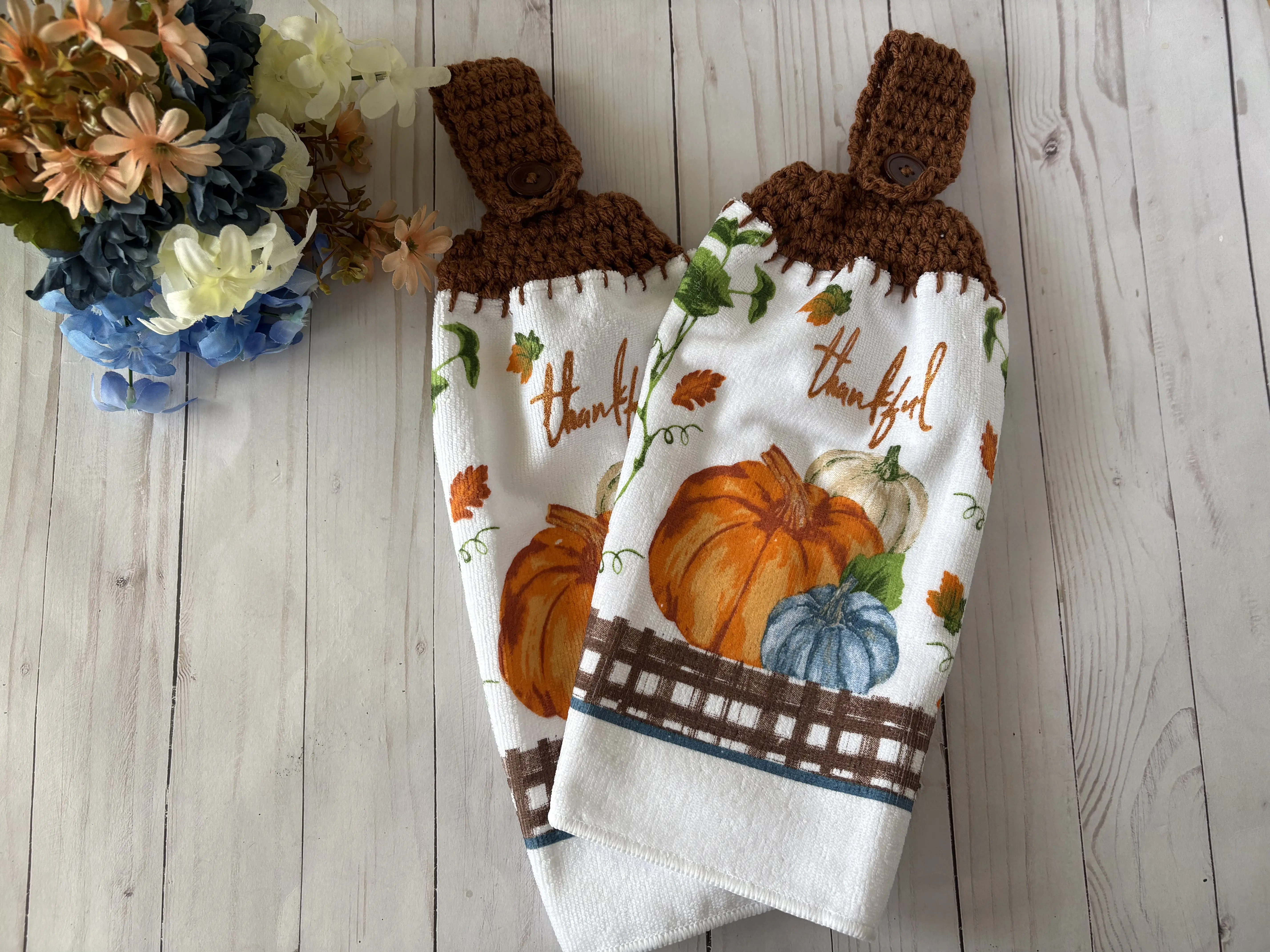 Kitchen Pumpkin Motif Towels - Soft Textile, Thankful Print, Kitchen Use, Set of 2