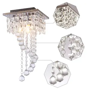 LED Crystal Ceiling Light Multi-Shape Flush Semi-Flush Mount Square Hexagonal Chandelier Stainless Steel E26 AC Light Source Retro Modern Small Size Easy Installation Home Bedroom Living Room Hallway Dining Room Stylish Decorative Lighting QH-MC058