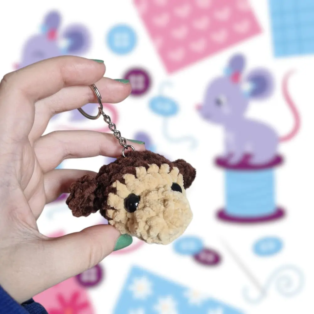 Crochet brown monkey keyring - super soft with safety eyes and keychain