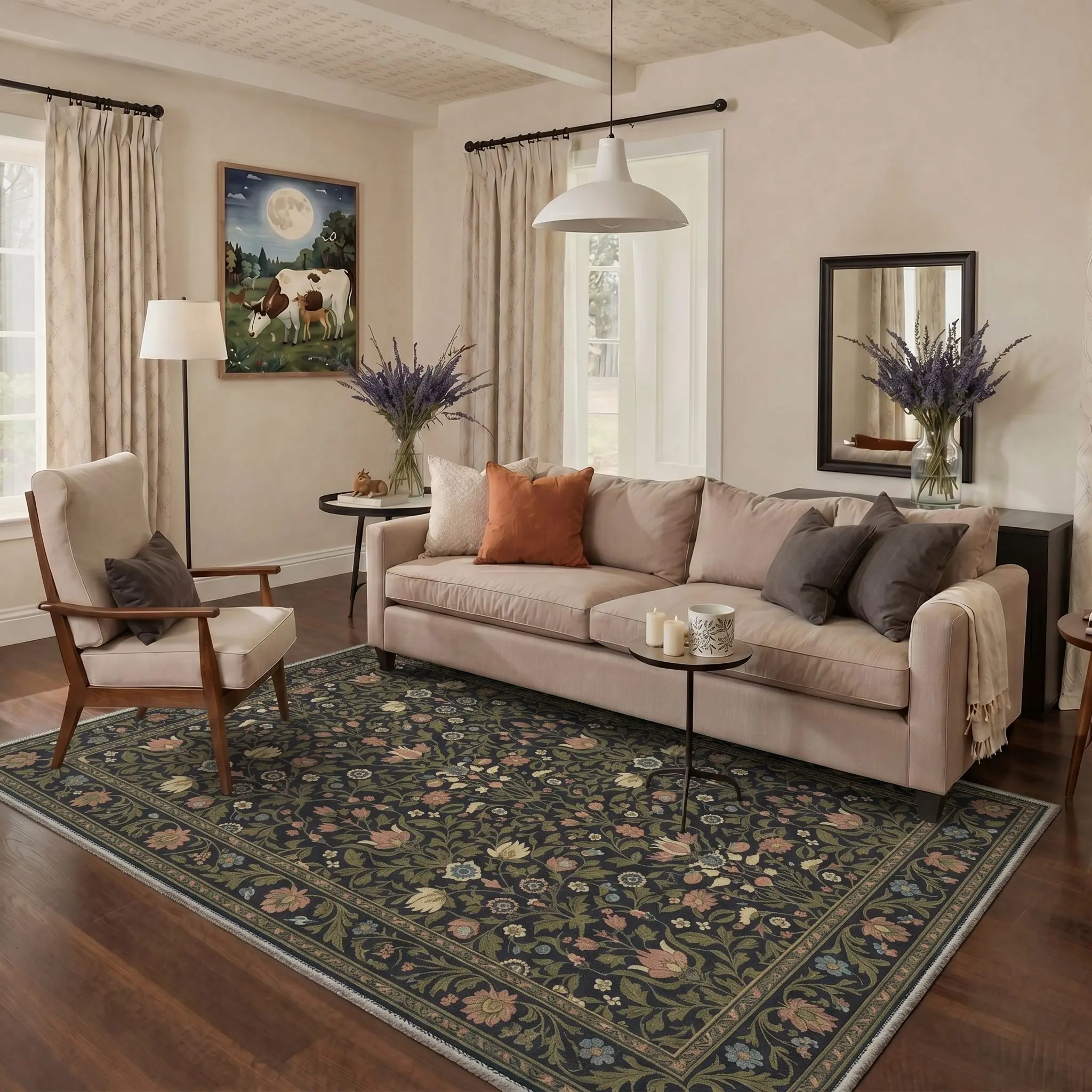 【Deals For You Days】GENIMO Home Carpet – Machine Washable, Soft, Pet Friendly, Non-Slip Area Rug, Perfect Floor Rug for Living Room, Bedroom, Kitchen, Hallway ,ARC3232-ONYX BLOOM
