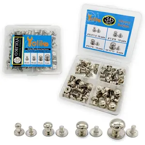 36 Pack 4 Sizes Silver Round Phillips Head Button Stud Screws(Round Head Diameter:4mm,6mm,8mm,10mm) Chicago Screws Nail Rivet Leather Button Brass Rivets for DIY Leather Craft