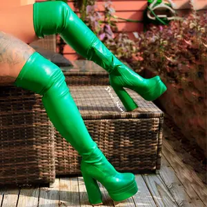 ARI-10 Green PLATFORM THIGH HIGH STRECTH BOOTS