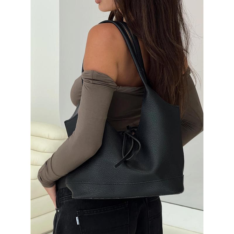 Nonstop Bow Detail Shoulder Bag Black