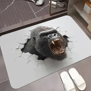 Creative 2D Print Gorilla Wall-Breaking Rug, Fun Home Decor, Non-Slip Bathroom Mat, Living Room Bedroom Carpet, Unique Design