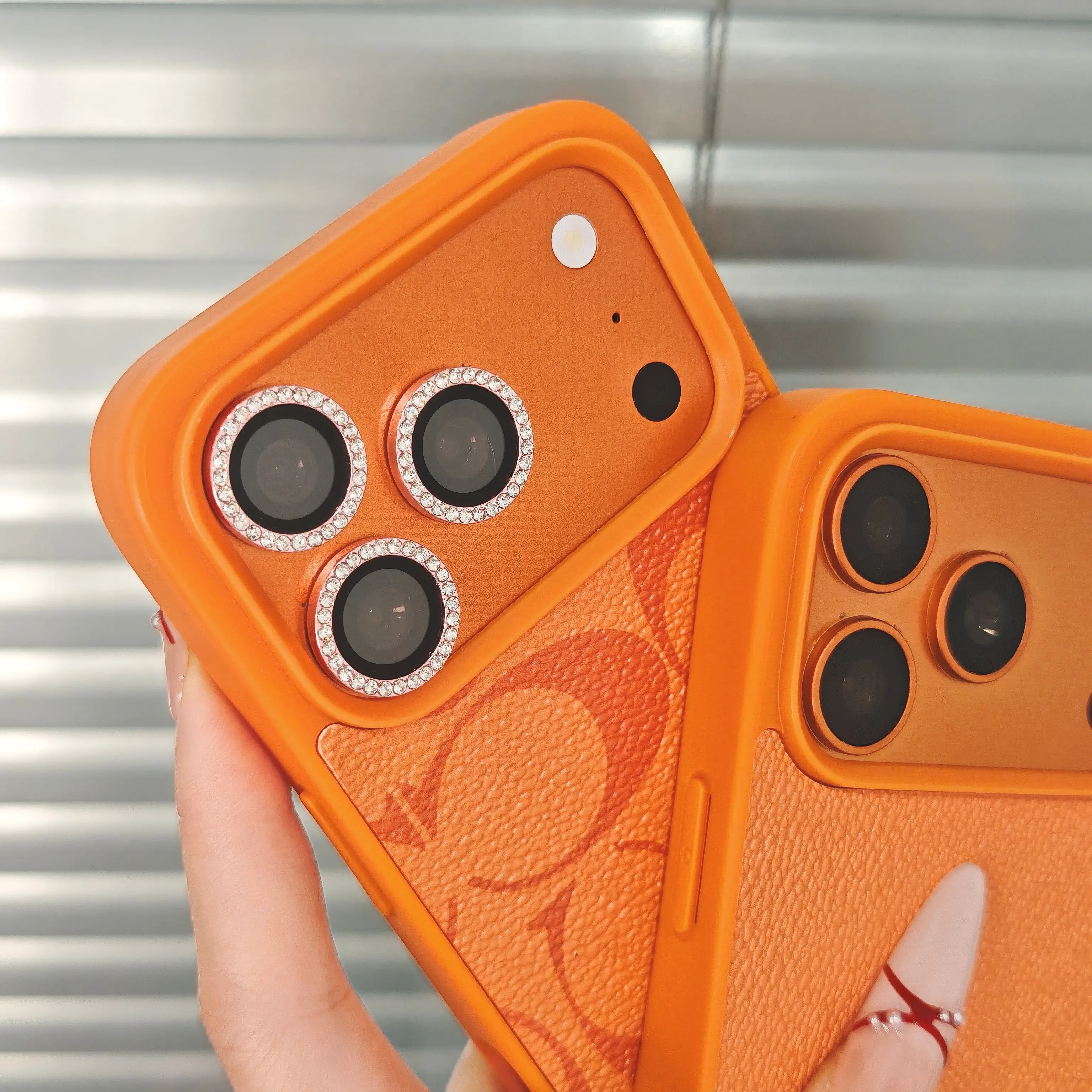 iPhone 17 Pro Max Designer Case: Luxury Leather iPhone Case Compatible with iPhone 16 Pro Max iPhone 15 14 13 and Plus air Series Models Available in Multiple Colors Orange Leather Case (1-Pack with Pattern)