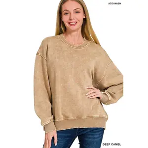 Camel Acid Wash Oversized Fleece Pullover