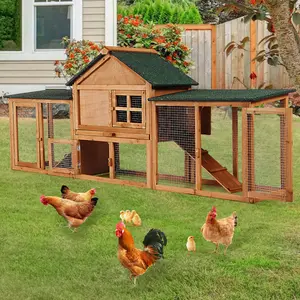 82" Wooden Rabbit Hutch, Outdoor Chicken Coop, Bunny Hutch Guinea Pig Pet House Bunny Cage with Double Side Runs, Weatherproof Roof, Bunny Cage Guinea Pig House Pull Out Upper Tray