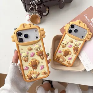 3D Cute Rilakkuma Bear Silicone Phone Case For iPhone 17 16 15 14 Plus 13 12 Pro Max Shockproof Thickened Soft Cover With Cartoon Design