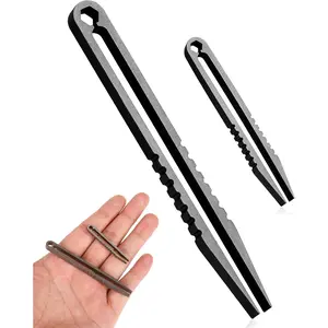 2 count Mini Titanium Travel Tweezers, EDC Tool Gadget Pick Up Tweezers (Black)