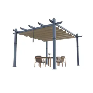 10x13 ft Aluminum Pergola, Outdoor Metal Pergola with Adjustable Canopy, Reinforced Frame Outdoor Shelter for Backyard, Garden and Deck - Khaki