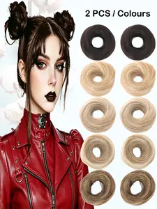 KAIRIYA Synthetic Messy Bun Hair Piece 2-Pack – Natural Wavy Scrunchie Ponytail Extension for Updo & Chignon, Easy Donut Bun Style for Women