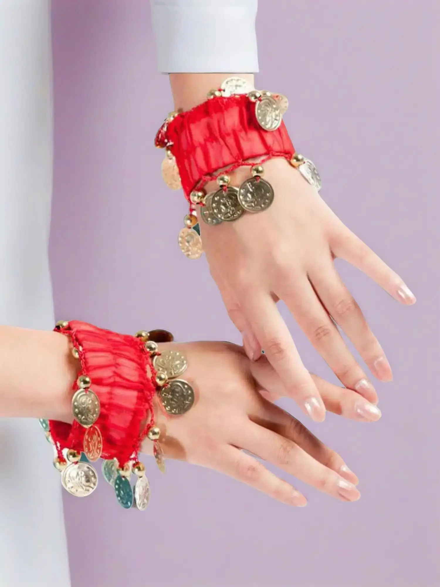 Belly dance bracelet Indian dance accessories hand jewelry bangles ankle chains chiffon coin hand chain multicolor dance costume bracelet