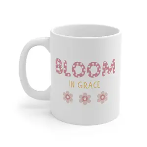 Christian Faith Floral Mug, Bloom in Grace Daisy Coffee Cup, Inspirational Religious Tea Mug, Religious Gift, Scripture Mug, Faith Quote Drinkware Tumbler Drink Reuse Washable Ceramic Reusable