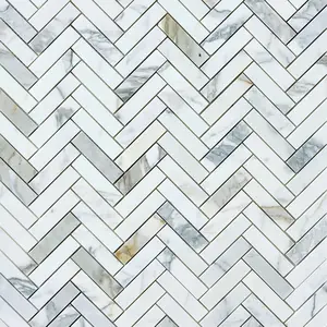 Calacatta Gold  1x4 Herringbone Polished/Honed Marble Mosaic Tile Sample