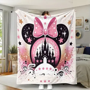 Minnie Dream Castle Gold Flannel Blanket, Soft Warm Must-Have Cover, Cozy Throw Blanket, Office Nap Blanket, Holiday Birthday Gift, Sofa Bed Beach Camping Outdoor Sport
