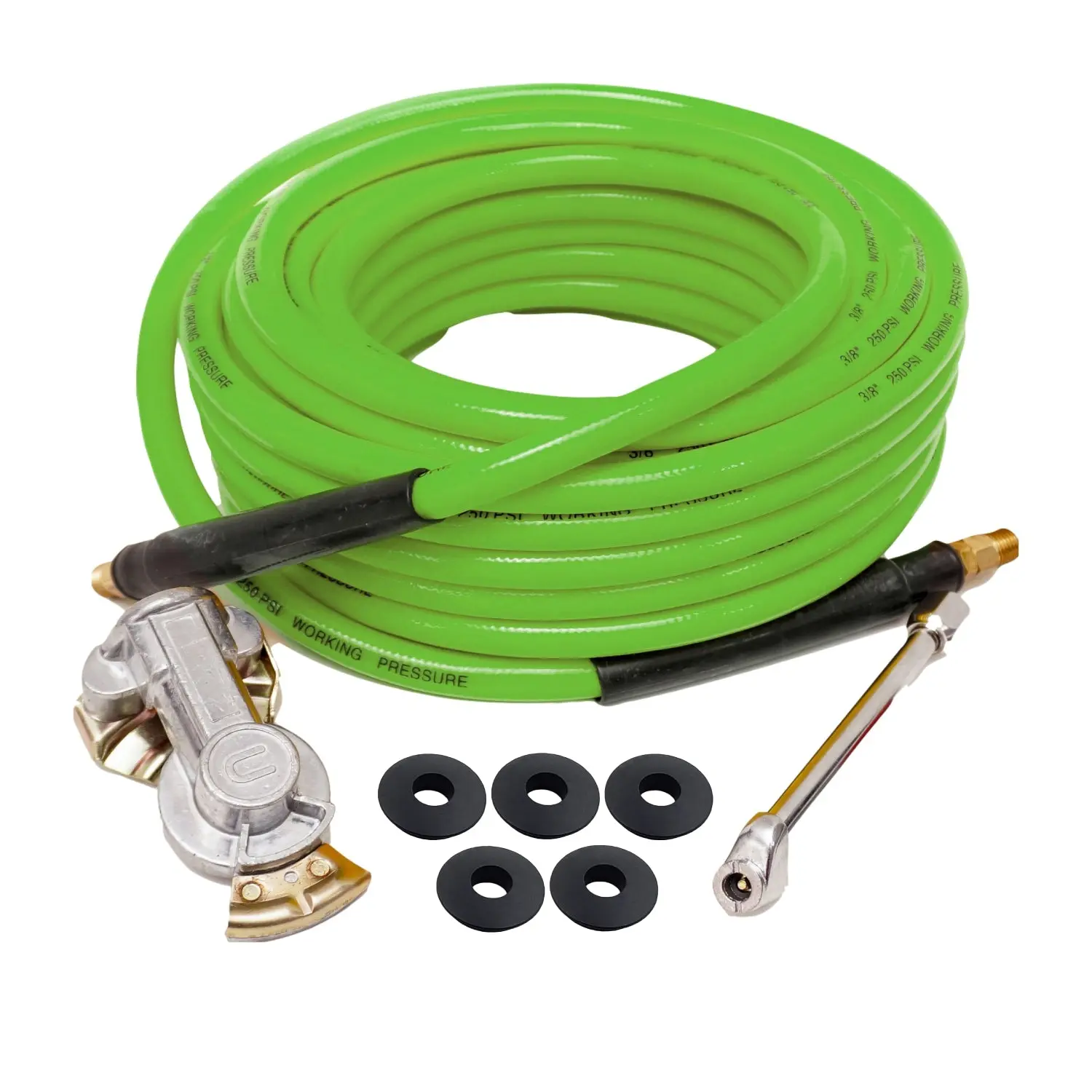 Heavy Duty Quick Fill Tire Inflator Pump Kit (TR63051G) for Heavy Trucks - Portable, Gladhand Ready, High Pressure, 50ft Length 3/8" Polymer Hose, Universal Connector, Dual Foot Chuck, 5 Extra Seals