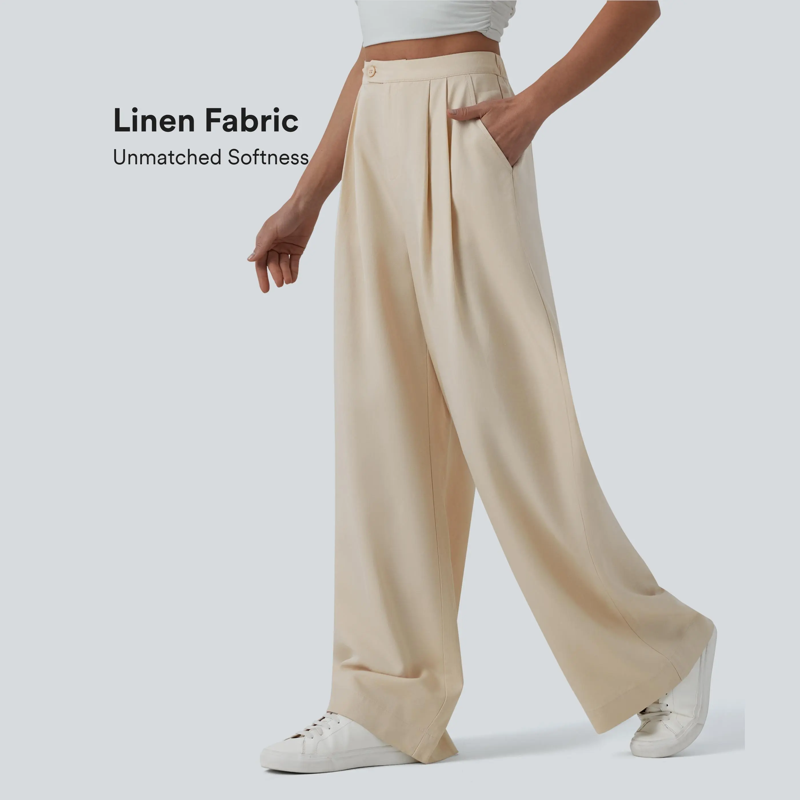 Halara High Waisted Pleated Wide Leg Draped Flowy Linen Casual Pants with Pockets